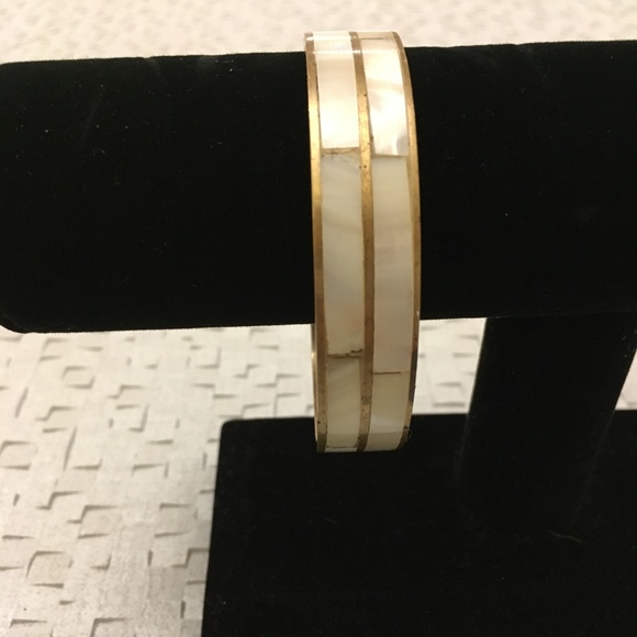 Mother of Pearl Brass Bangle Bracelet - Picture 3 of 5